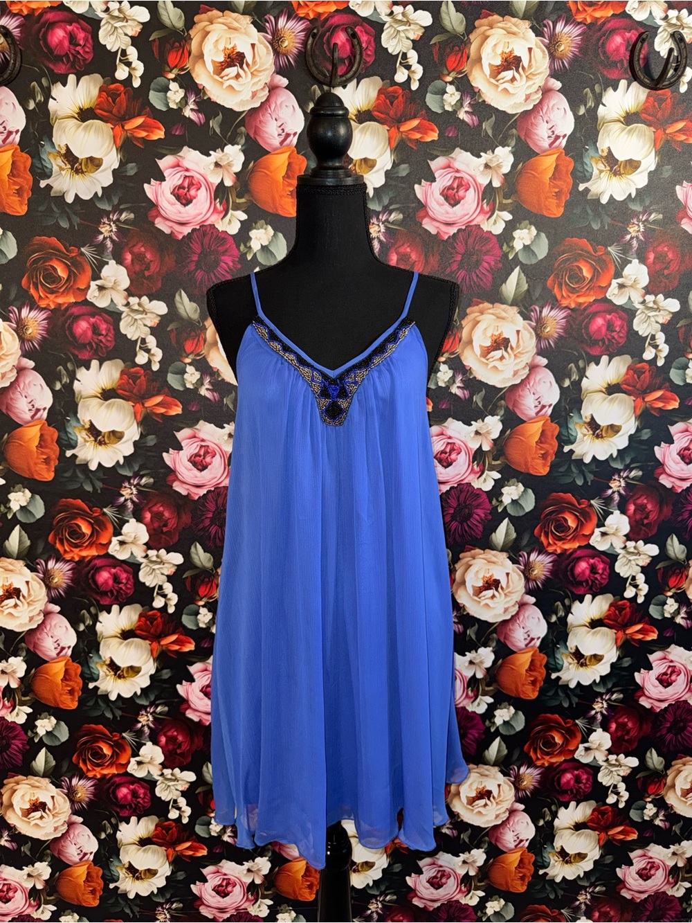Express Blue Embellished Chiffon Slip Dress, Small
